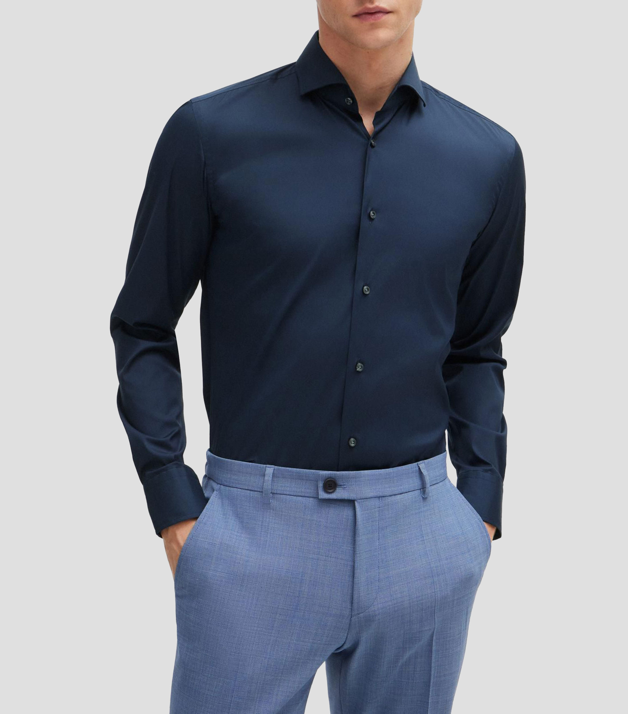 Camisa slim de popelín de algodón de planchado fácil Hombre